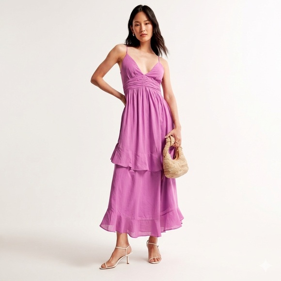 Abercrombie & Fitch Dresses & Skirts - Abercrombie & Fitch Tiered Maxi Dress with Spaghetti Straps - Purple
